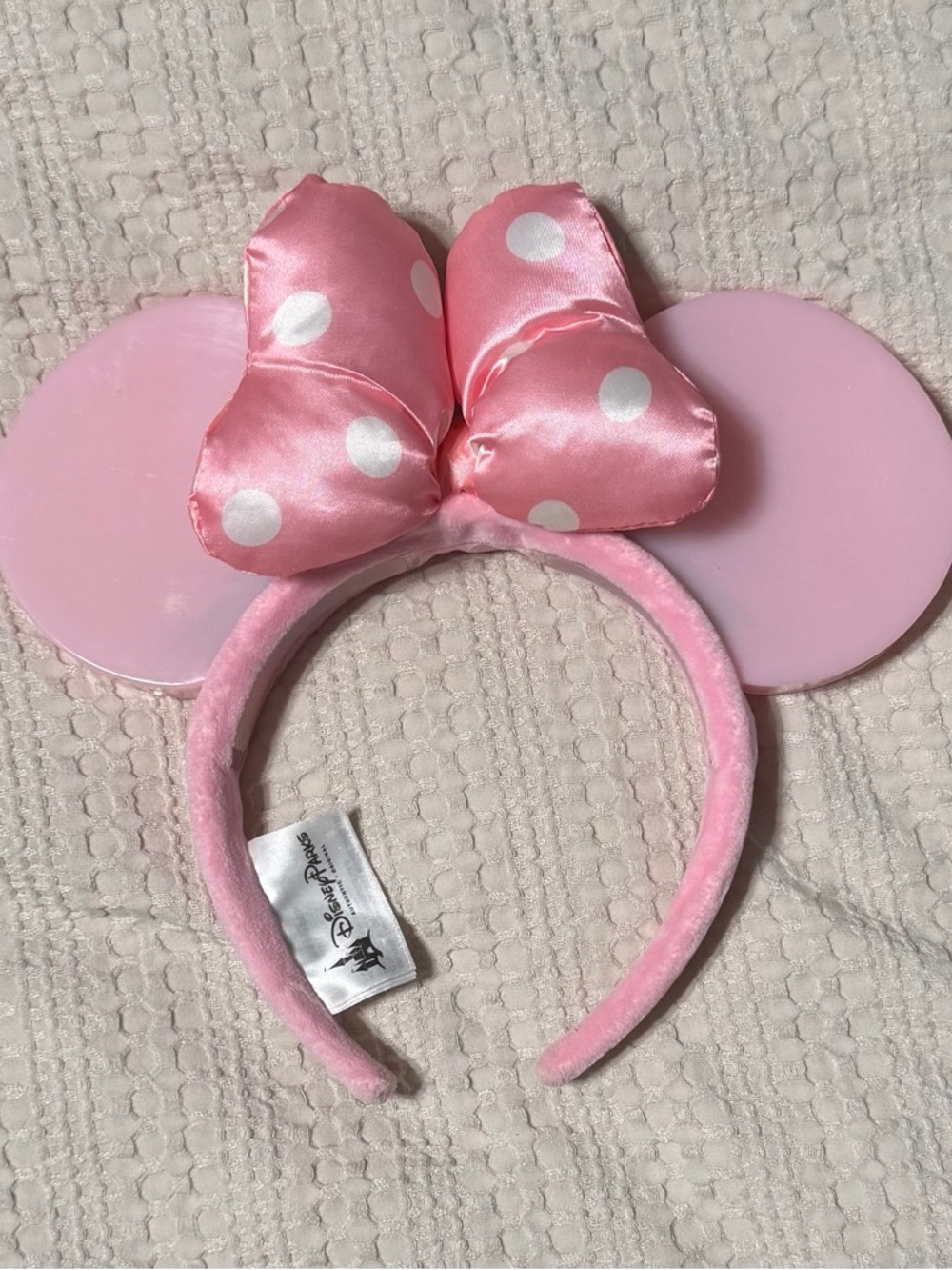 Disney Parks Light Up Minnie Ears Pink Polka Dot Satin Bow Authentic